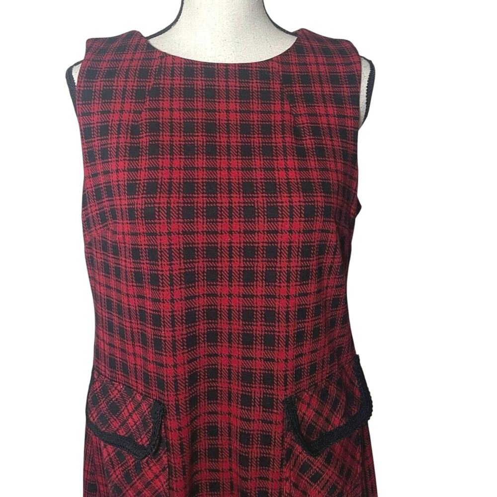 Tommy Hilfiger Women 10 Red Black Tartan Plaid Jumper Dress Preppy Dark Academia - Picture 4 of 13